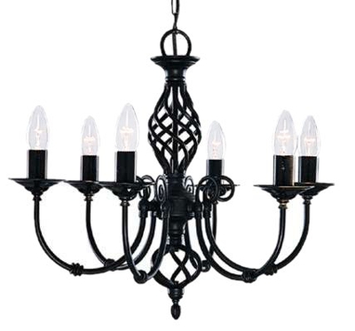 Elegante lámpara de araña ZANZÍBAR, 6 brazos negro