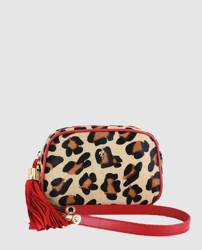Menbur - Bandolera Mini De Fiesta De Mujer De Piel Vacuna Animal Print Con Detalles Rojos en oferta