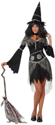 Disfraz bruja gris y negro mujer Halloween