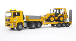 MAN TGA Low loader truck with JCB Backhoe loader vehículo de juguete, Automóvil de construcción en oferta