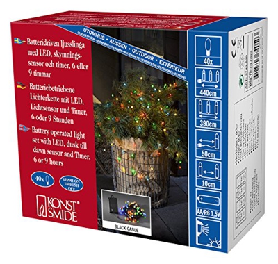 Colorida cadena de 40 luces LED ext. RGB, a pilas