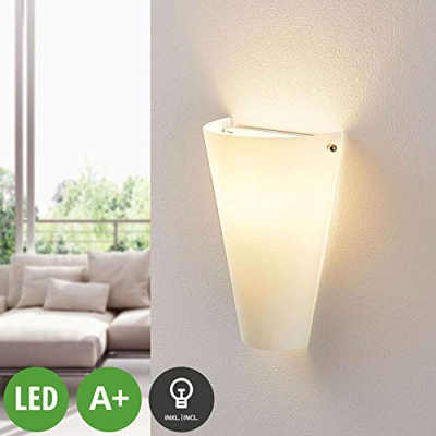 Aplique Alia de vidrio opalino, bombilla LED E14