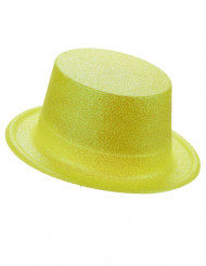 Sombrero de copa de plástico con brillantina amarilllo adulto precio