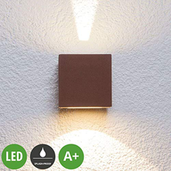 Lámpara LED de pared exterior Jarno (resistente a salpicaduras), de aluminio (2 focos, A+, incluye bombilla), color marrón precio