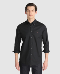 Tommy Hilfiger - Camisa De Hombre Slim Lisa Negra en oferta