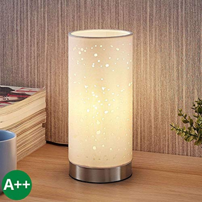 Lámpara de mesa 'Umma' (Moderno) en Blanco hecho de Textura, Tela, Tejido, Seda e.o. para Salón & Comedor (1 llama, E27, A++) de LAMPENWELT| lámpara d