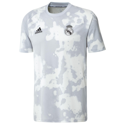 Camiseta para antes del partido del Real Madrid blanca y gris características