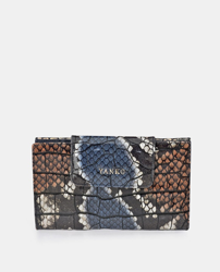 Yanko - Cartera Grande De Mujer De Piel Grabada Azul Marino Con Dos Compartimentos precio