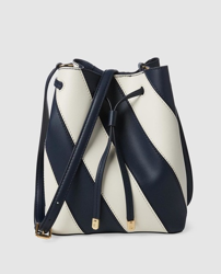Lauren Ralph Lauren - Bolso Saco Mini De Piel Con Estampado A Rayas En Azul  Marino Y Blanco a un precio más barato - Shoptize