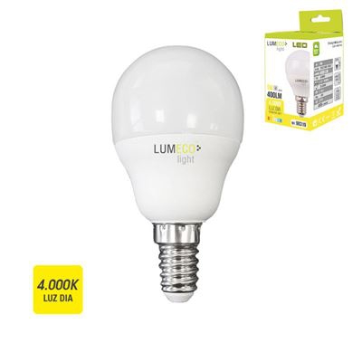 Bombilla esférica LED 5w 400 lumens E14 4.000k luz dia lumeco