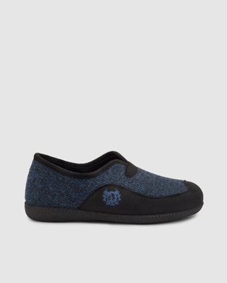 Dustin - Zapatillas De Casa De Hombre De Lana Azul Con Bordado
