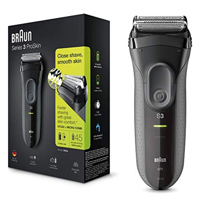 Braun Series 3 ProSkin 3000s - Afeitadora eléctrica para hombre, máquina de afeitar barba inalámbrica y recargable, color negro, corded-electric, 2016