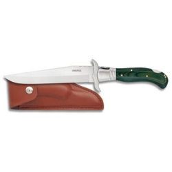 Cuchillo plegable Laguiole Albainoxidable mango mikarta verde virola aluminio y hoja acero inoxidable de 16 cm funda incluida 10674M características