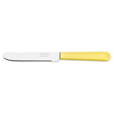Cuchillo de mesa Arcos de Mesa 802900 monoblock de una pieza de acero inoxidable, mango de COLOR  amarillo  y hoja de 11 cm en caja