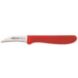 Cuchillo Mondador Arcos Génova 180322 de acero inoxidable Nitrum y mango de Polipropileno COLOR  rojo, hoja de 6 cm en con funda hoja y caja expositor características