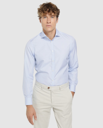 Façonnable - Camisa Fil A Fil De Hombre Slim Lisa Azul características