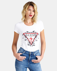 Guess - Camiseta De Mujer Roja Con Logo Triangulo Y Flores a un precio más  barato - Shoptize