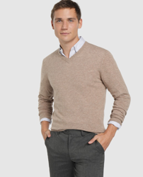 Dustin - Jersey De Lambswool De Hombre Beige Con El Cuello De Pico precio