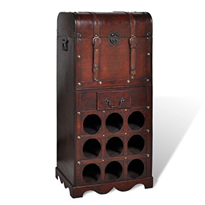 VidaXL Wooden Bottle Rack for 9 Bottles with Storage Chest (240506)