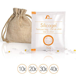 Amazy Paquetes de Gel de Silice - Bolsas absorbentes de humedad, desecantes y reutilizables - 40 x 10 g características