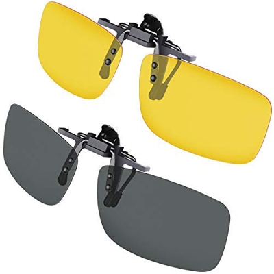 Gafas de sol con clip, Gritin [2 unidades/día + noche visión] Gafas de sol polarizadas UV400 para hombre y mujer, ajuste cómodo y seguro sobre gafas d