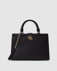 Lauren Ralph Lauren - Bolso De Mano De Piel Vacuna En Negro Con Asa Larga Extraíble características