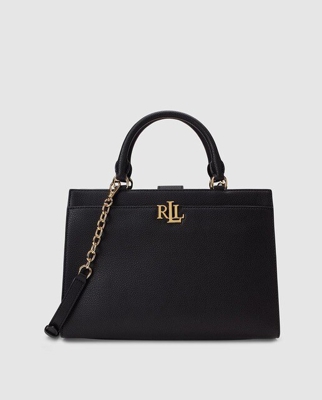 Lauren Ralph Lauren - Bolso De Mano De Piel Vacuna En Negro Con Asa Larga Extraíble