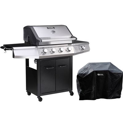 Barbacoa a gas Bingo 5, 5 quemadores donde 1 es lateral, 15.2kW + Funda de protección, Negro