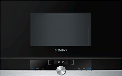 Siemens BF634RGS1 iQ700 - Microondas integrable / encastre sin marco sin grill, 21 L, 900 W, color negro con acero inoxidable