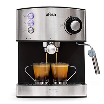 Ufesa CE7240 - Cafetera Espresso, 850W, Depósito extraíble de 1,6 l, 20 Bares, Doble opción de preparación de café: Sistema tradicional de café molido