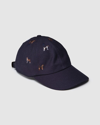 Brooks Brothers - Gorra De Hombre En Algodón Azul Marino Motivos De Perros Bordados