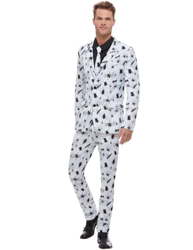 Traje blanco con arañas negro hombre características