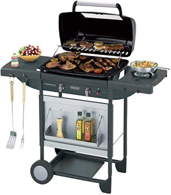 Barbacoa a gas Campingaz para piedra lava Texas Re.volution S, con 2 quemadores de gas compactos, quemador lateral, 8,2 kW de potencia, parrillas de h