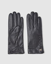 Guess - Guantes De Piel En Negro Con Botones en oferta