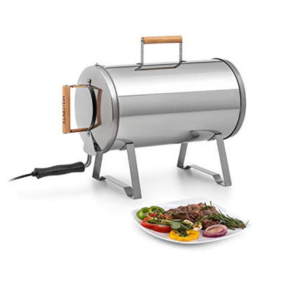 KLARSTEIN Gourmet Barrel Horno ahumador - Acero Inoxidable de 0,6 mm, Asas de Madera Resistentes al Calor, Enchufar y Listo, con Parrilla para ahumar 
