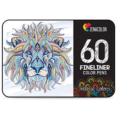 Zenacolor  60 Rotuladores Punta Fina 60 Colores Unicos - Bolígrafo Fineliner 0,4 mm - Tinta Base Agua Colorear (Adultos), Dibujar, Manga, Caligrafía o