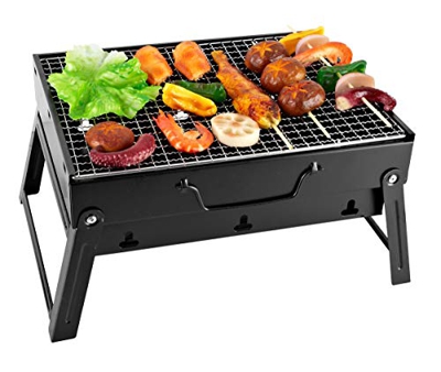 SunJas Barbacoa Portátil Barbacoa de Carbón con Pies Plegable Mini BBQ con Parrillas de Acero Inoxidable Asador al Aire Libre Jardin Exteriores para 3
