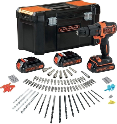 Taladro Percutor Black+Decker 18V + 120 Accesorios 3 Bat 1,5Ah con Caja BDCHD181B3A - BLACK & DECKER