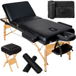 Camilla para masajes 3-zonas con acolchado de 10cm + cojines rollo + taburete + bolsa, Negro características