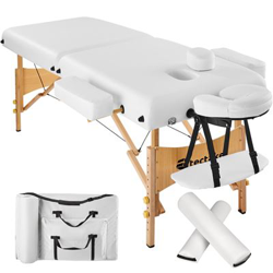Camilla para masajes bi-zona con acolchado de 7, 5cm + cojines rollos + bolsa, Blanco en oferta