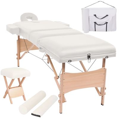 Set mesa plegable de masaje y taburete vidaXL, 10 cm de espesor Blanco