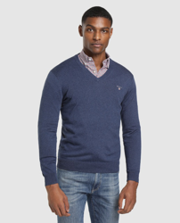Gant - Jersey De Hombre Azul Con El Cuello De Pico características