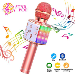 ShinePick Micrófono Karaoke Bluetooth, 4 en1 Microfono Inalámbrico Karaoke Portátil con Luces LED para Niños Canta Partido Musica, Compatible con Andr precio