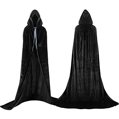 Proumhang Capa con Capucha Terciopelo Negro Largo Disfraz de Halloween para Mujeres Hombres Halloween Fiesta Disfraces 170 cm