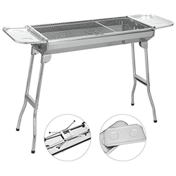 SunJas Barbacoa Portátil de Acero Inoxidable Barbacoa de Carbón con Parrillas, 2 Bandejas y Pies Plegables para 5-10 Personas BBQ para Jardín Exterior precio
