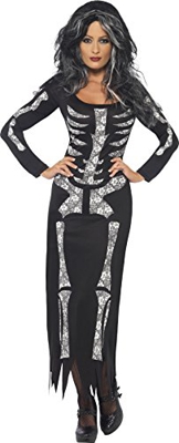 Smiffys-38873M Halloween Disfraz de Esqueleto, con Vestido ceñido de Manga Larga, Color Negro, M-EU Tamaño 40-42 (Smiffy'S 38873M)