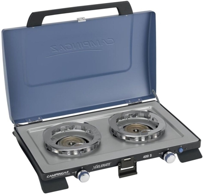 Kocher mit Xcelerate Brenner,2-flammig mit Piezozündung & Deckel inkl. Schlauch