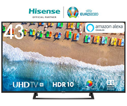 Hisense H43BE7200 - Smart TV 43' 4K Ultra HD, WiFi, HDR, Dolby DTS, Peana Central, Procesador Quad Core, Smart TV VIDAA U 3.0 con IA, Compatible con D características