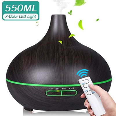 SunTop 400ML Humidificador Ultrasónico Aromaterapia, 4 Temporizador, 7-Color LED, Humidificador Aromaterapia para Bebé Oficina Dormitorio