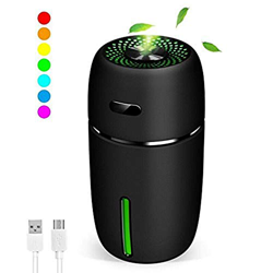 LinTimes Mini humidificador USB ultrasónico difusor aromaterapia, 200 ml Humidifier difusor 7 colores LED luces para dormitorio, salón, coche - Negro en oferta